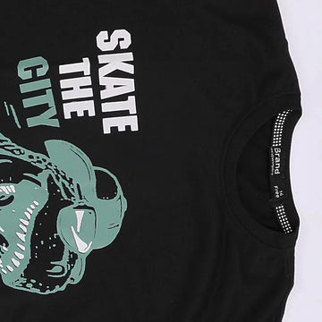 تيشرت نص كم وبنطلون اولادي محير ميلتون رسومات اسود في رصاصي صيفي من براند الغلابة - BRAND-6